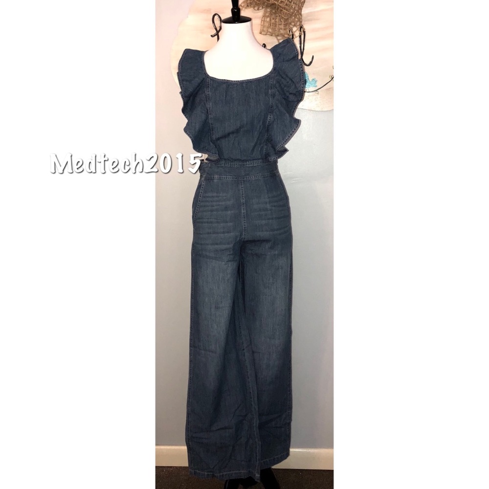 Ruffled Denim Jumpsuit - Picture 3 of 7